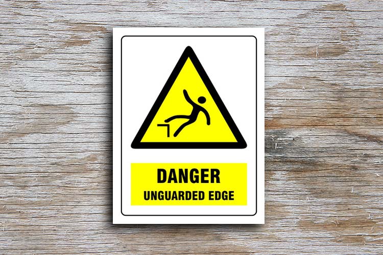 Unguarded edge danger sign